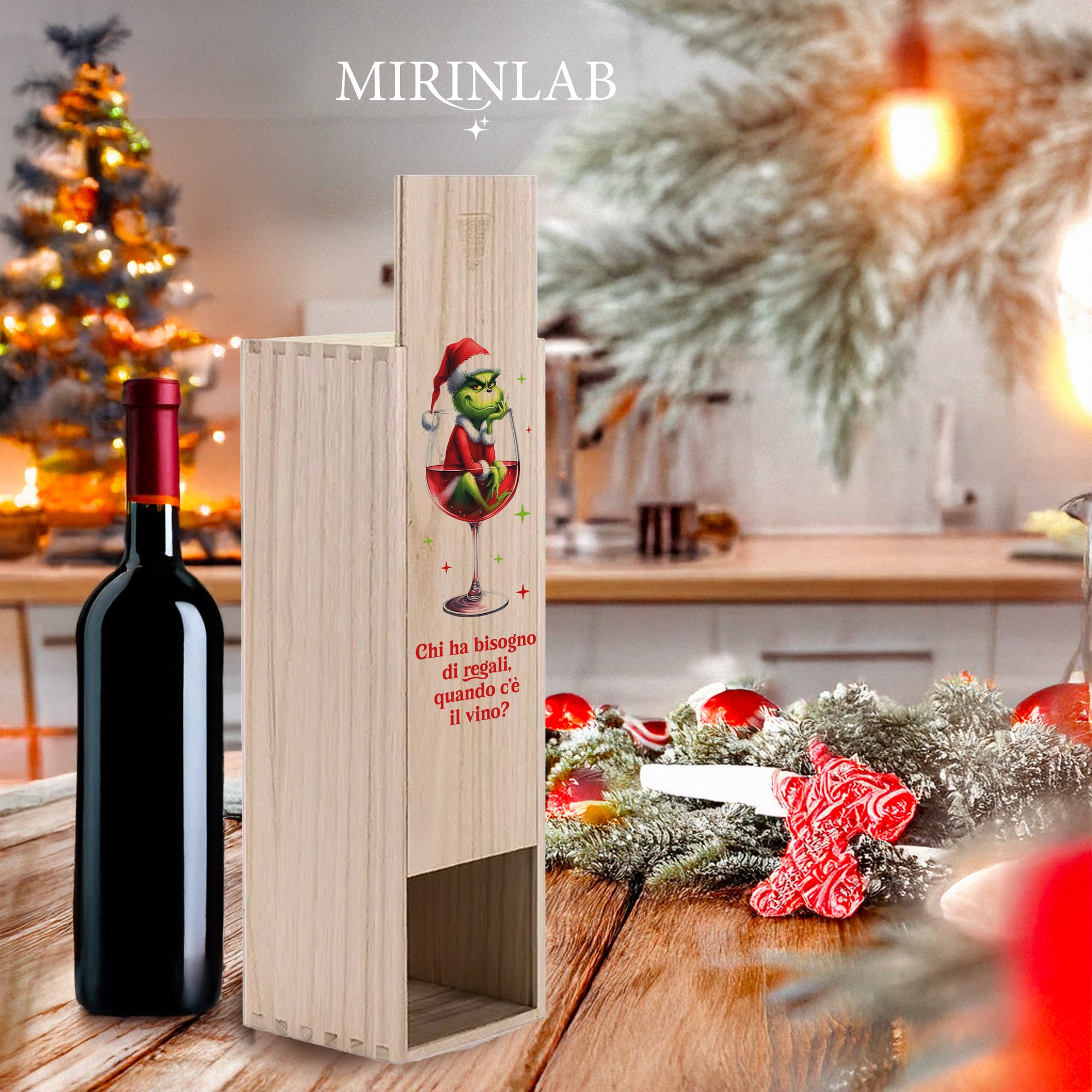 GRINCH: Scatola Porta Bottiglia in Legno Stampata