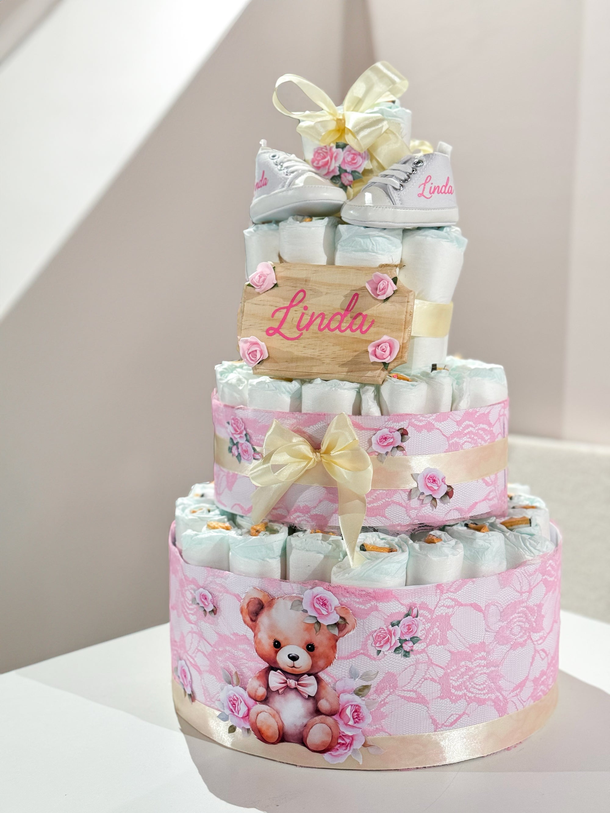 Torta Di Pannolini 4 Piani Multicolor - Idea Regalo Per Neonati - Foto 4