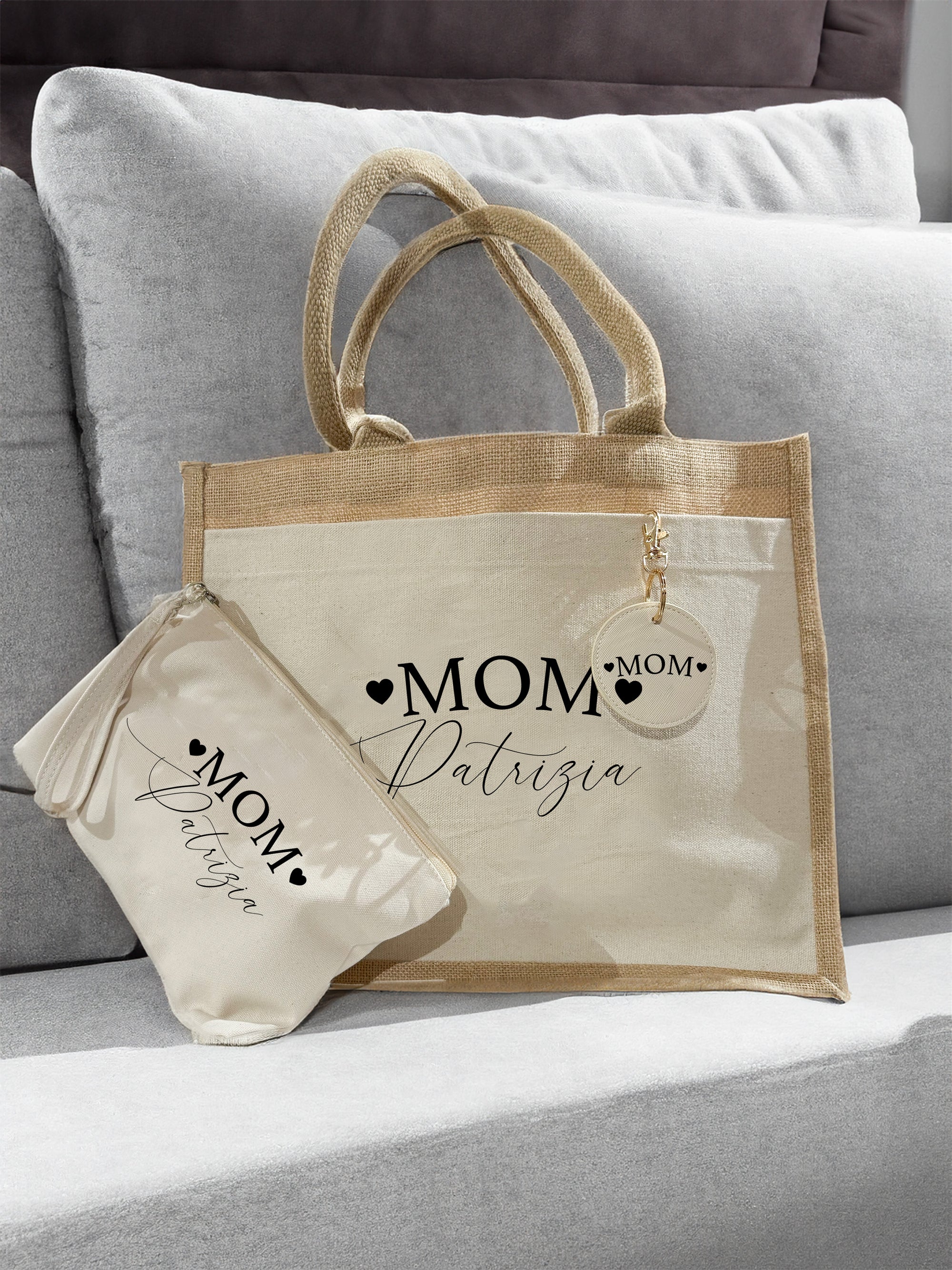 Coordinato Borsa, pochette e portachiave personalizzati Festa della Mamma