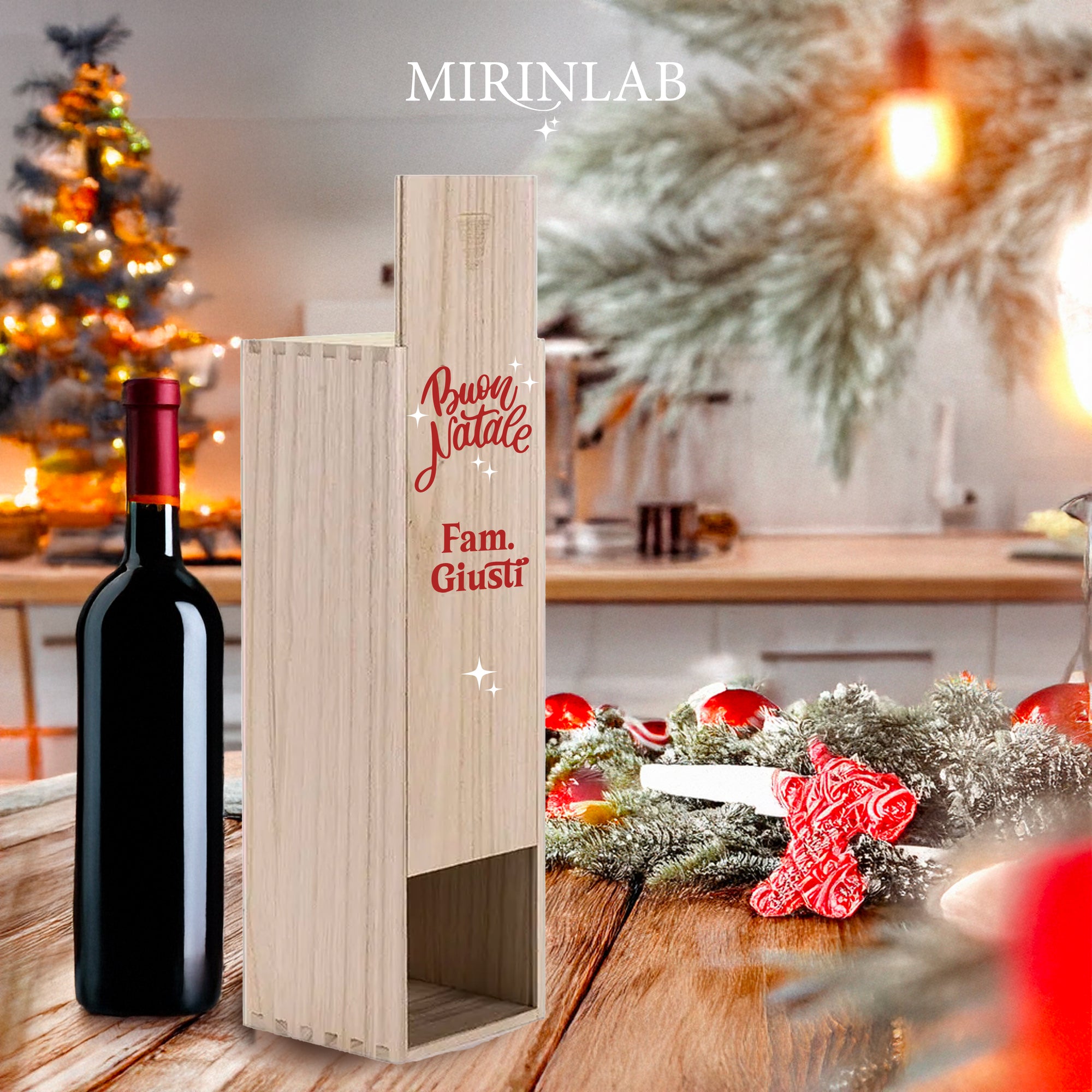 Scatola Porta Bottiglia in Legno Stampata - Christmas Edition